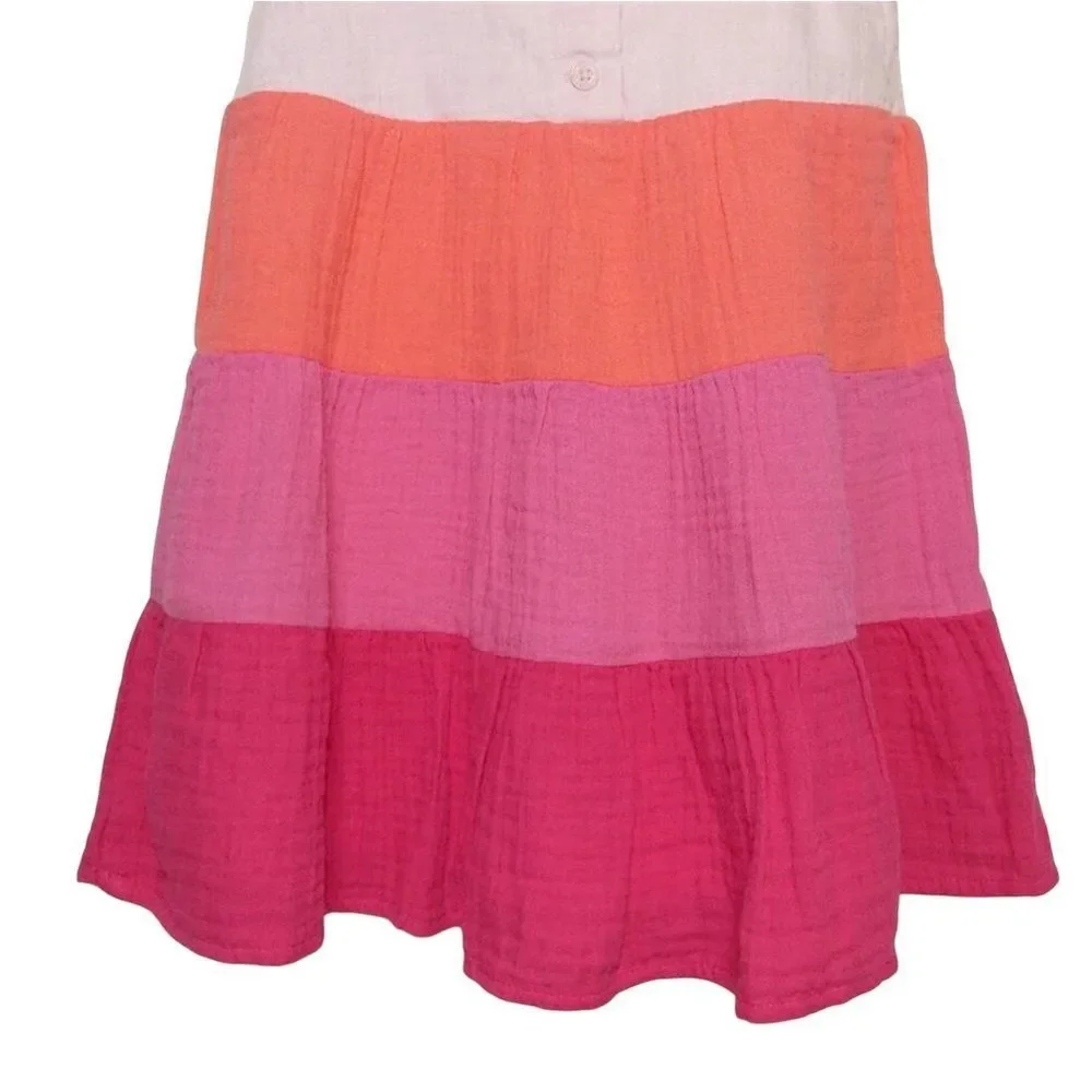 Baby Gap Rainbow Tiered Gauze Dress Pink Orange Cotton 18-24M